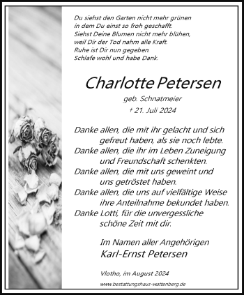 Traueranzeige von Charlotte Petersen von Westfalen Blatt