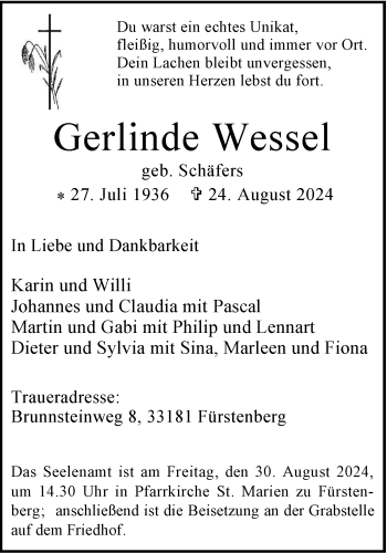 Traueranzeige von Gerlinde Wessel von Westfalen Blatt