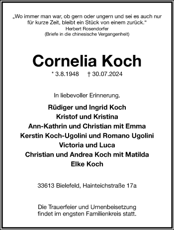 Traueranzeige von Cornelia Koch von Westfalen Blatt