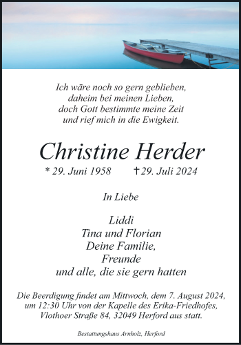 Traueranzeige von Christine Herder von Westfalen Blatt