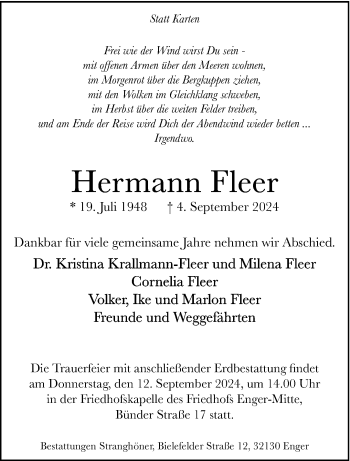 Traueranzeige von Hermann Fleer von Westfalen Blatt