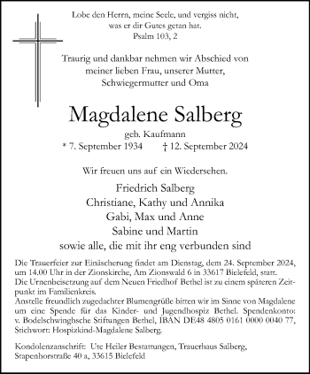 Traueranzeige von Magdalene Salberg von Westfalen Blatt