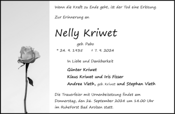 Traueranzeige von Nelly Kriwet von Westfalen Blatt