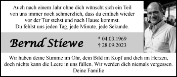 Traueranzeige von Bernd Stiewe von Westfalen Blatt