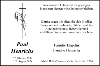 Traueranzeige von Paul Henrichs von Westfalen Blatt