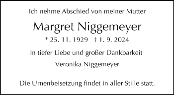 Traueranzeige von Margret Niggemeyer von Westfalen Blatt