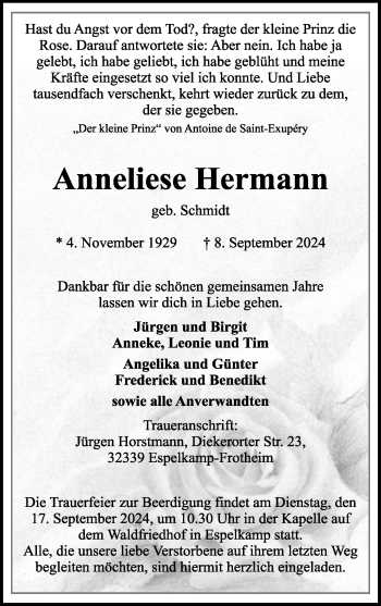 Traueranzeige von Anneliese Hermann von Westfalen Blatt