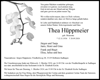 Traueranzeige von Thea Hüppmeier von Westfalen Blatt