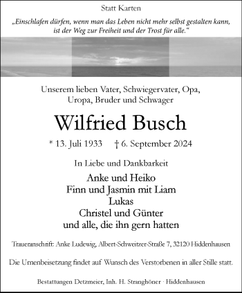 Traueranzeige von Wilfried Busch von Westfalen Blatt