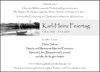 Traueranzeige von Karl-Heinz Feiertag von Westfalen Blatt