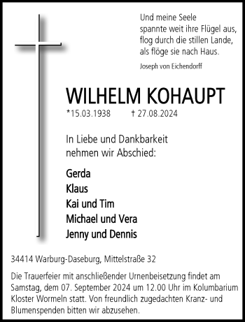 Traueranzeige von Wilhelm Kohaupt von Westfalen Blatt