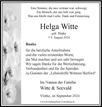 Traueranzeige von Helga Witte von Westfalen Blatt