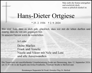 Traueranzeige von Hans-Dieter Ortgiese von Westfalen Blatt