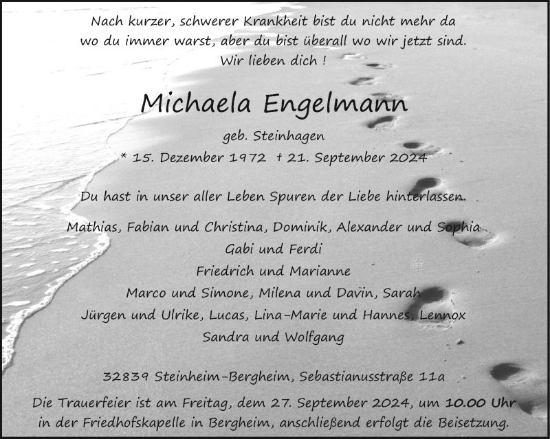  Traueranzeige für Michaela Engelmann vom 25.09.2024 aus Westfalen Blatt