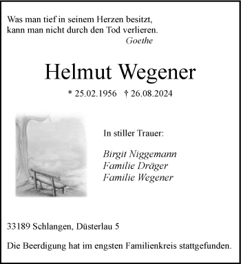 Traueranzeige von Helmut Wegener von Westfalen Blatt