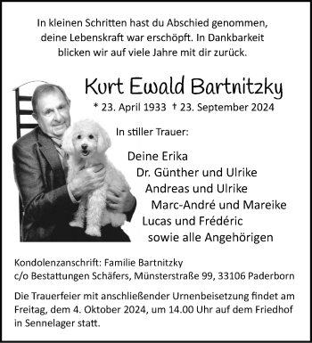 Traueranzeige von Kurt Ewald Bartnitzky von Westfalen Blatt