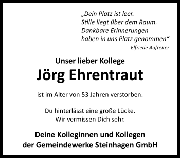 Traueranzeige von Jörg Ehrentraut von Westfalen Blatt