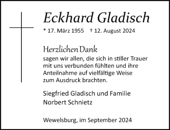 Traueranzeige von Eckhard Gladisch von Westfalen Blatt