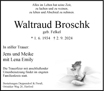 Traueranzeige von Waltraud Broschk von Westfalen Blatt