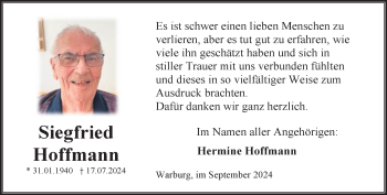 Traueranzeige von Siegfried Hoffmann von Westfalen Blatt