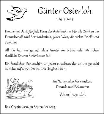 Traueranzeige von Günter Osterloh von Westfalen Blatt