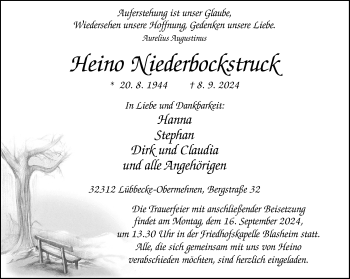 Traueranzeige von Heino Niederbockstruck von Westfalen Blatt