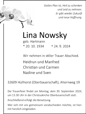 Traueranzeige von Lina Nowsky von Westfalen Blatt