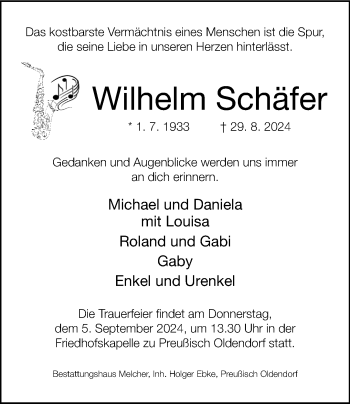 Traueranzeige von Wilhelm Schäfer von Westfalen Blatt