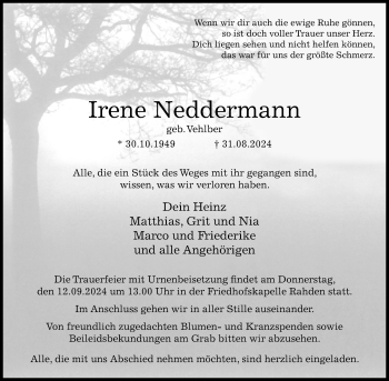 Traueranzeige von Irene Neddermann von Westfalen Blatt