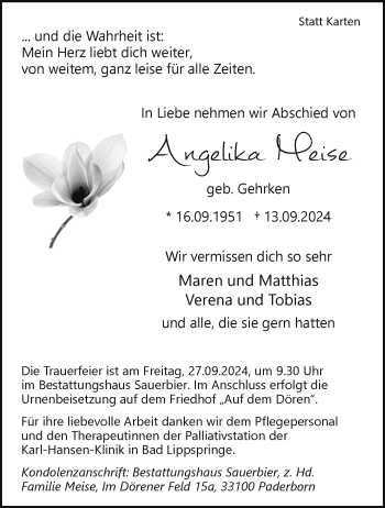 Traueranzeige von Angelika Meise von Westfalen Blatt