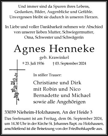 Traueranzeige von Agnes Henneke von Westfalen Blatt