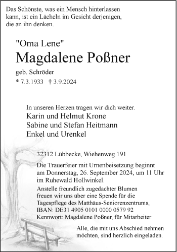 Traueranzeige von Magdalene Poßner von Westfalen Blatt