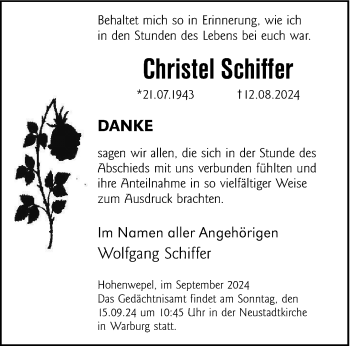 Traueranzeige von Christel Schiffer von Westfalen Blatt