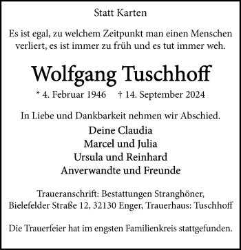 Traueranzeige von Wolfgang Tuschhoff von Westfalen Blatt