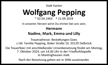 Traueranzeige von Wolfgang Pepping von Westfalen Blatt