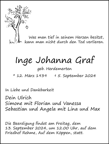 Traueranzeige von Inge Johanna Graf von Westfalen Blatt