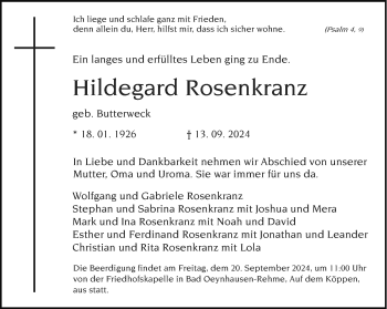 Traueranzeige von Hildegard Rosenkranz von Westfalen Blatt