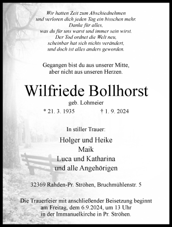 Traueranzeige von Wilfriede Bollhorst von Westfalen Blatt