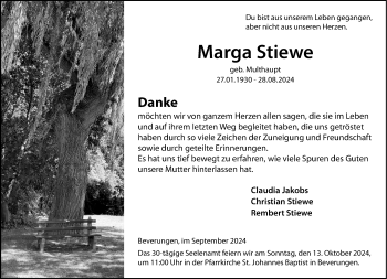 Traueranzeige von Marga Stiewe von Westfalen Blatt