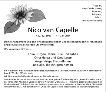 Traueranzeige von Nico van Capelle von Westfalen Blatt