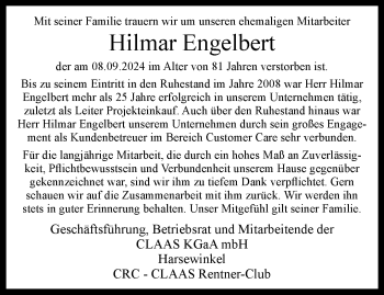 Traueranzeige von Hilmar Engelbert von Westfalen Blatt