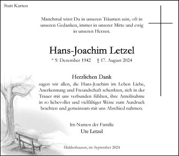 Traueranzeige von Hans-Joachim Letzel von Westfalen Blatt