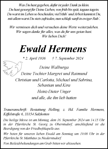 Traueranzeige von Ewald Hermens von Westfalen Blatt