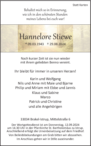 Traueranzeige von Hannelore Stiewe von Westfalen Blatt