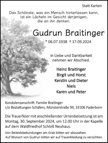 Traueranzeige von Gudrun Braitinger von Westfalen Blatt