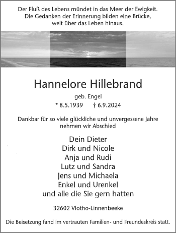 Traueranzeige von Hannelore Hillebrand von Westfalen Blatt