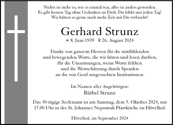 Traueranzeige von Gerhard Strunz von Westfalen Blatt