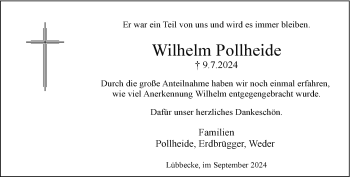 Traueranzeige von Wilhelm Pollheide von Westfalen Blatt