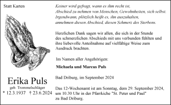 Traueranzeige von Erika Puls von Westfalen Blatt