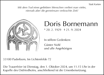 Traueranzeige von Doris Bornemann von Westfalen Blatt